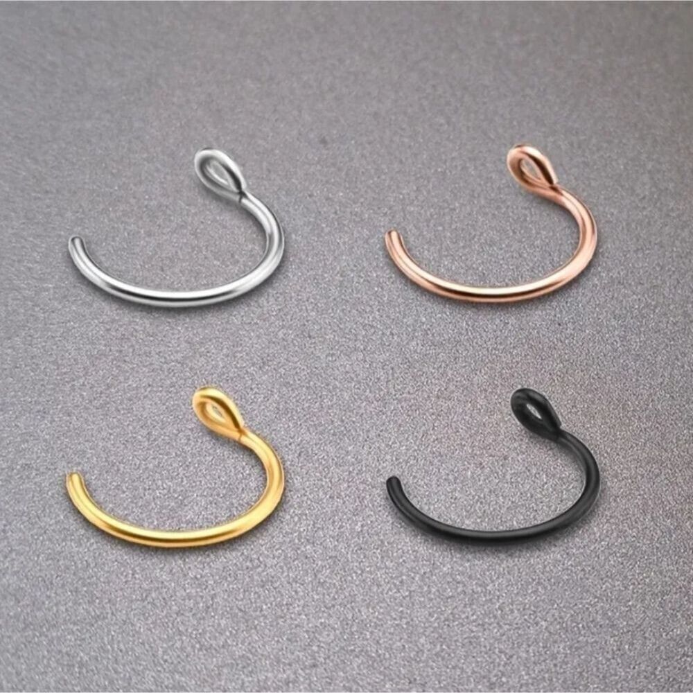 4PCS Mixed Color Cuff Nose Ring gold black silver rose gold tone